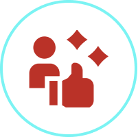 Person with thumbs up and stars icon
